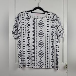 NWT Ana & Rose White and Navy Boho Embroidered Blouse L